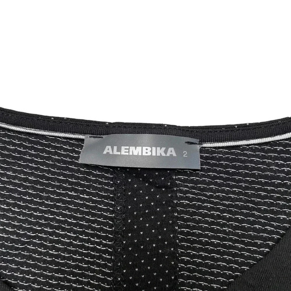 Alembika Polka Dot Stripe Mixed Media Tunic Top Black White Sleeveless Sz 2 / M - Picture 11 of 13